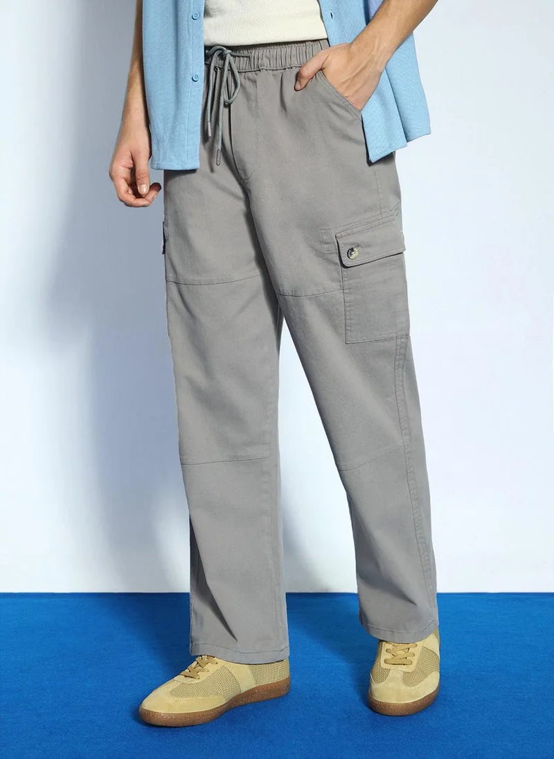 أوربانو فاشن Urbano Fashion Men's Grey Loose Baggy Fit Cargo Jogger Chino Pant with 6 Pockets Stretchable
